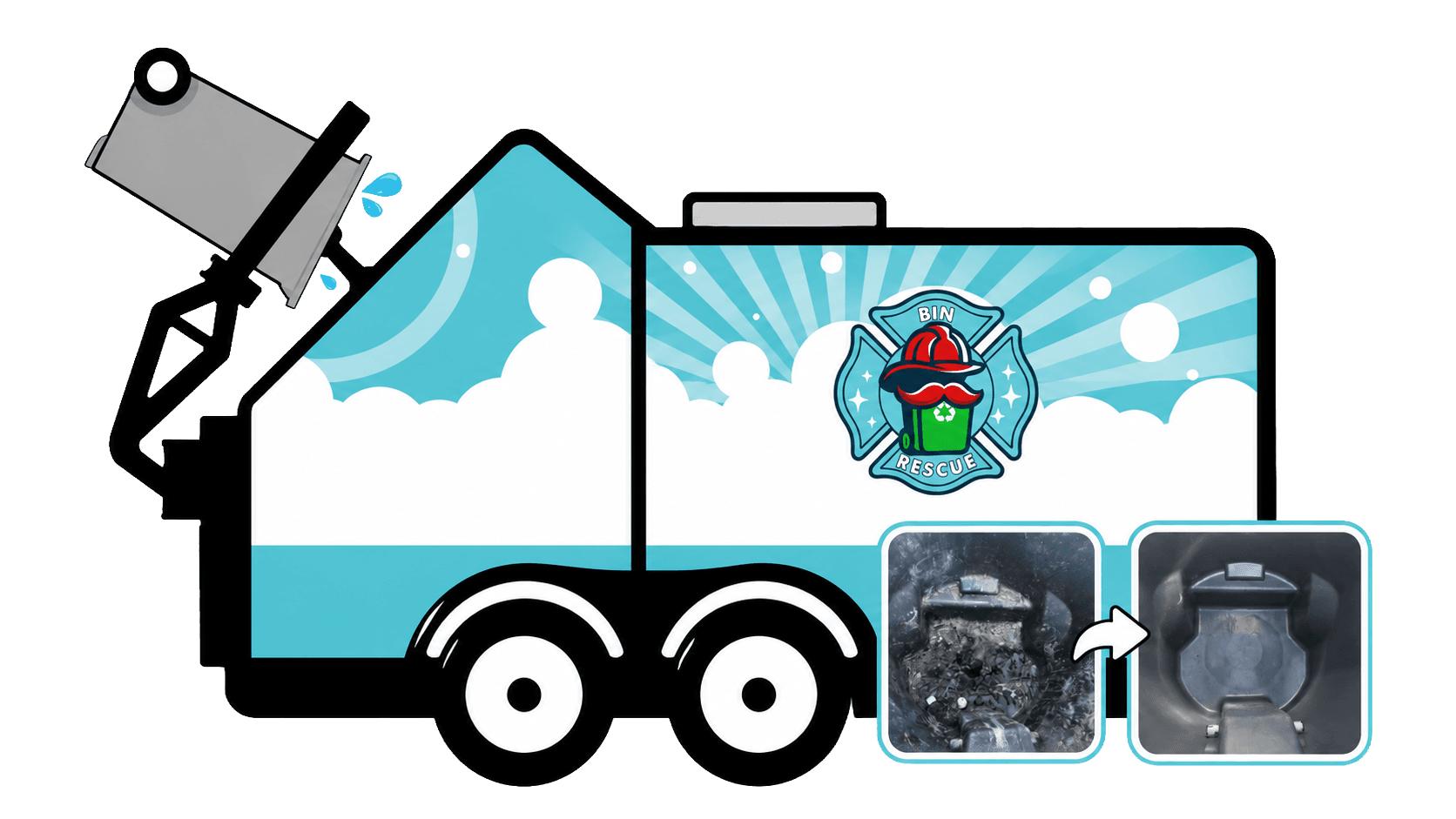 Bin Rescue truck cleaning service illustration