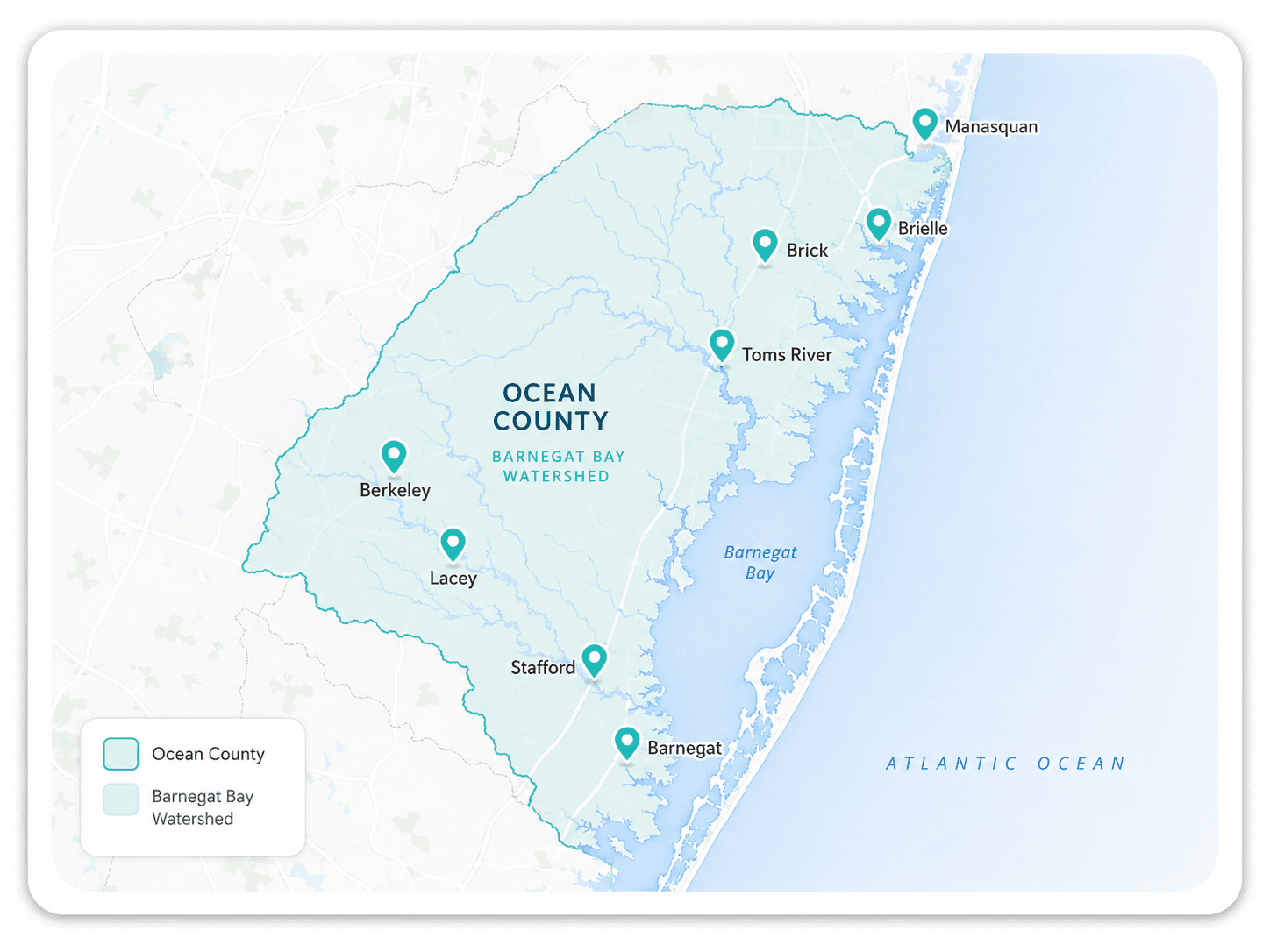 Map of Bin Rescue NJ service area in Ocean County
